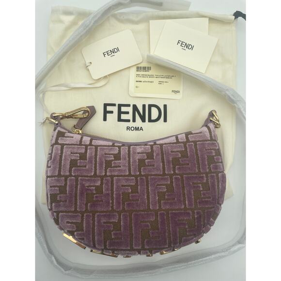 NEW FENDI FENDIGRAPHY MINI VELVET FF SHOULDER CROSSBODY BAG PURSE AUTHENTIC NWT! - Picture 4 of 16